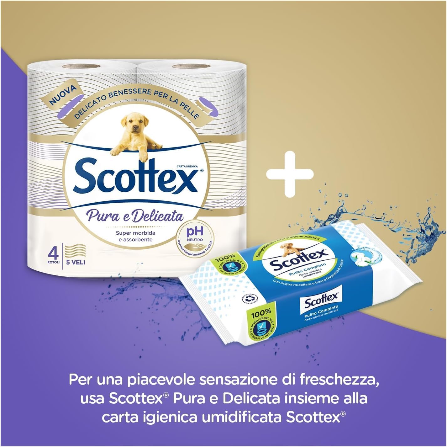 Scottex Carta Igienica Pura e Delicata, 20 Morbida e Assorbente, PH Neutro, Carta Igienica 5 Veli Dermatologicamente Testata - Immagine 3
