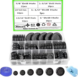 Rubber Grommets Kit,Hincell 63Pcs Double Sided Round Rubber Grommet Kit for Wiring Drill Hole Firewall Hole Plugs Wire Protection for Automotive Plumbing, 6 Sizes 5/8" 13/16" 7/8" 1" 1-3/16" 1-1/2"