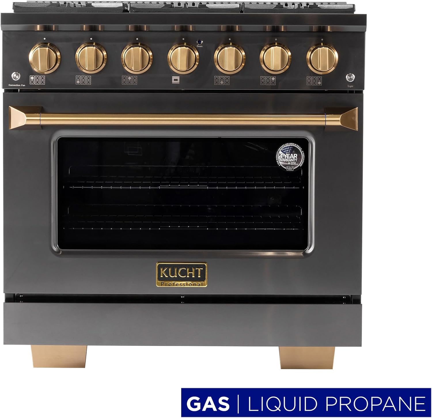 KUCHT Gemstone Professional 36 in. 5.2 cu. ft. Propane Gas Range with Sealed Burners and Convection Oven in Titanium Stainless Steel