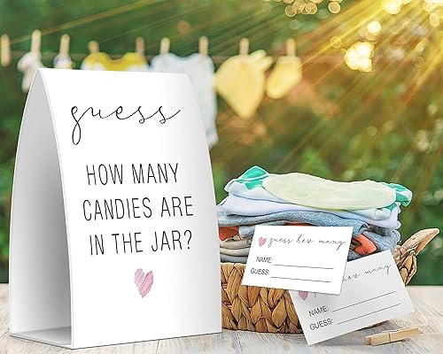Miniatura 3 de Adivina cuántos dulces hay en el frasco, juegos de baby shower, decoraciones de baby shower, un letrero y 50 tarjetas (MANY027)