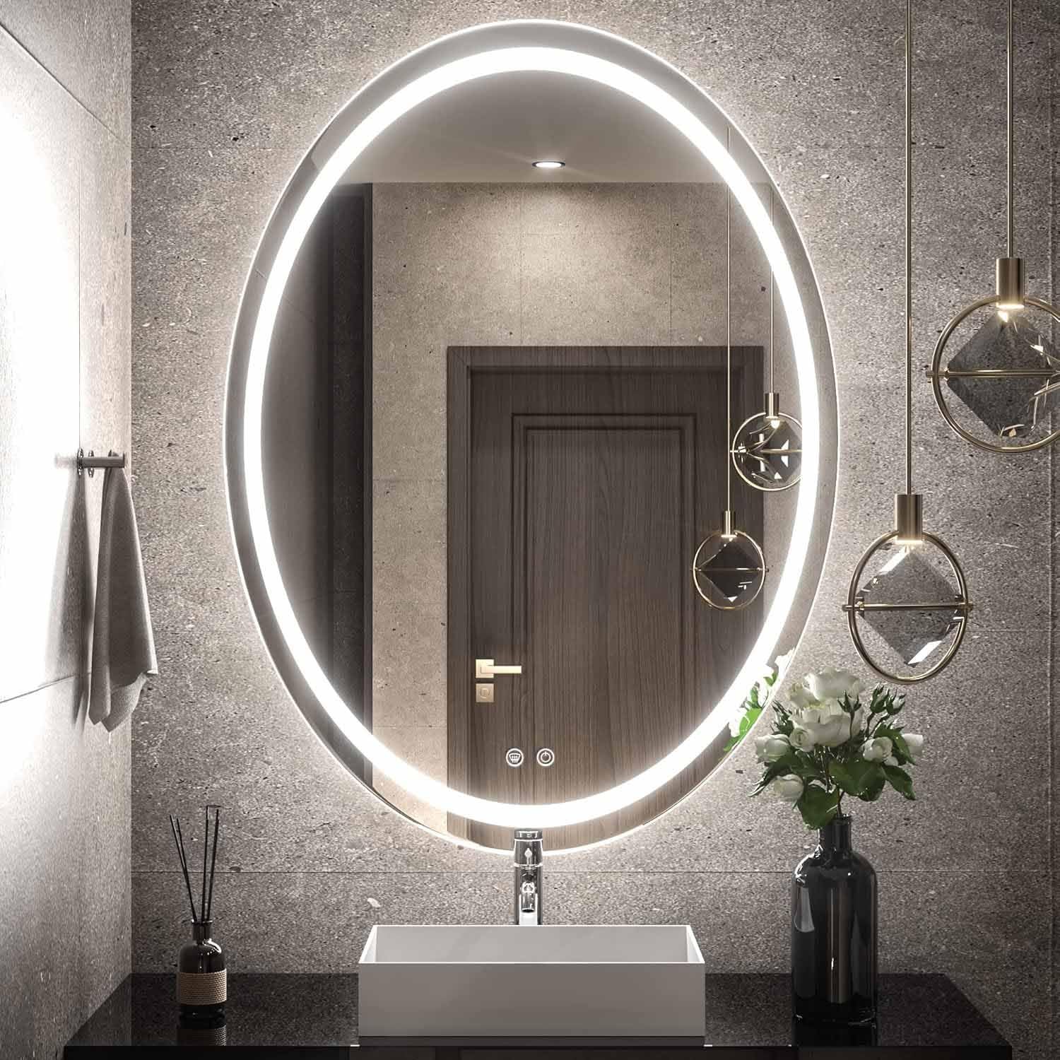 BKSXSOP 28"x36" LED Oval Bathroom Mirror with Lights for Wall Anti-Fog Makeup 24"x32" Dimmable Illuminated Home Decor, Shatter-Proof(Front Light,28 * 20in)