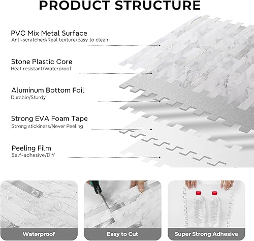 Miniatura 5 de STICKGOO - Protector contra salpicaduras para despegar y pegar, azulejos de pared de PVC para pegar en el protector contra salpicaduras para cocina