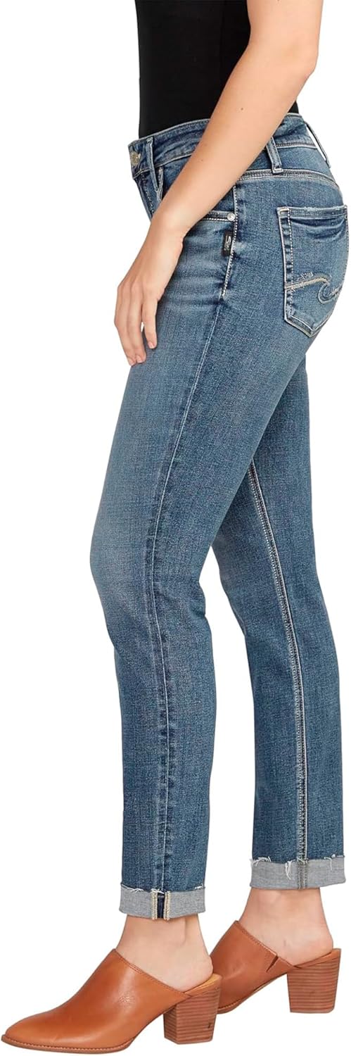 Silver Jeans Co. Women's Boyfriend Mid Rise Slim Leg Jeans, Med Wash ECF378, 33W x 29L - Image 4