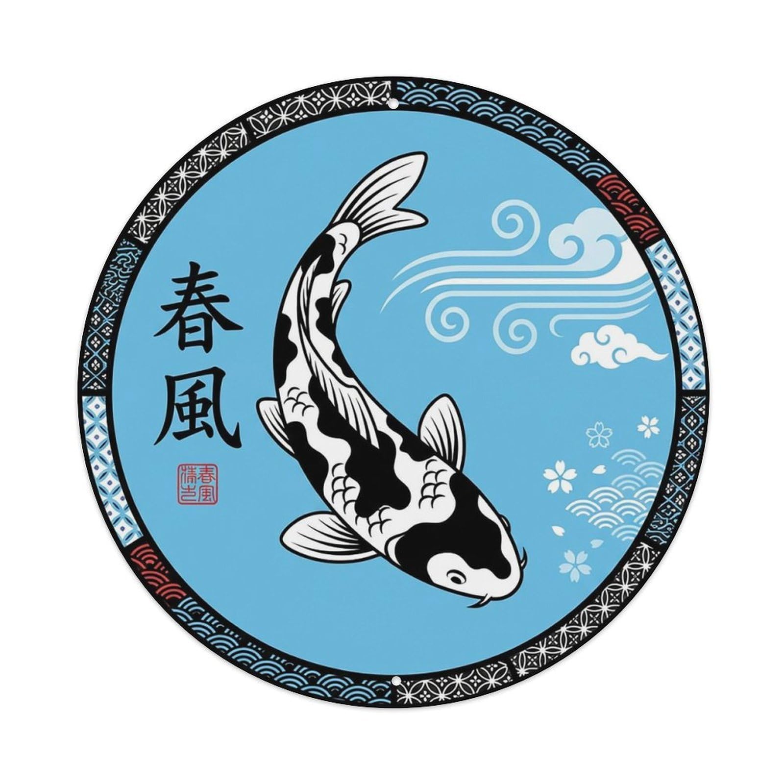 Odgynaw 8X8inch(20X20cm) Vintage Koi Fish Japanese Noble Metal Tin Sign