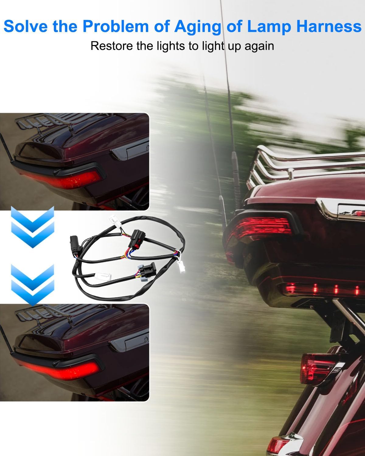 Lighting Power Harness Fit for Harley Davidson Tour Pak Light Bar 2014 - Later, Replace 67800093 68000313, Compatible with Lighting Assembly