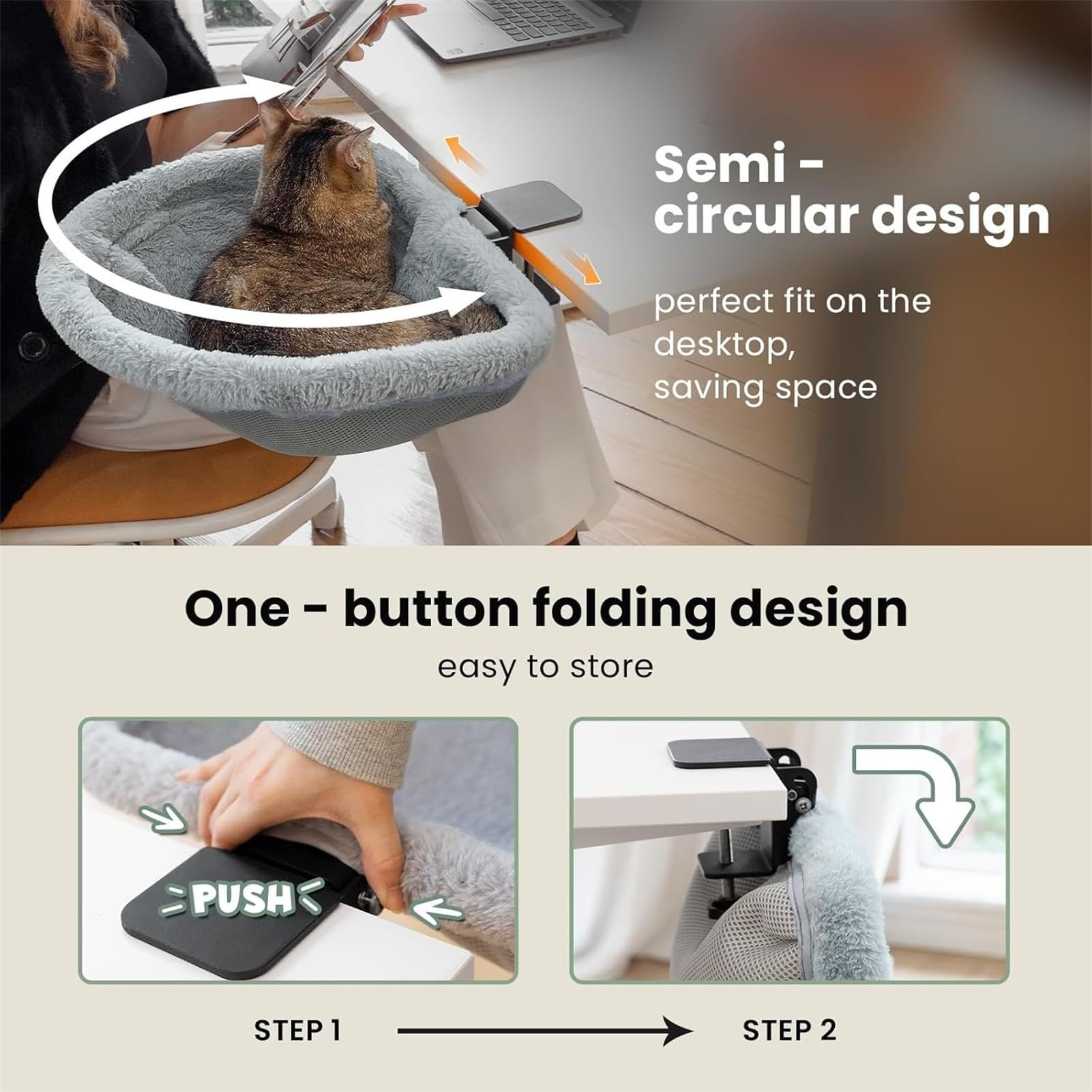Cama para gatos para escritorio: tumbona de escritorio elevada para mascotas, de cojín, hamaca de mesa, lugar elevado para dormir, almohadilla de descanso de escritorio de oficina