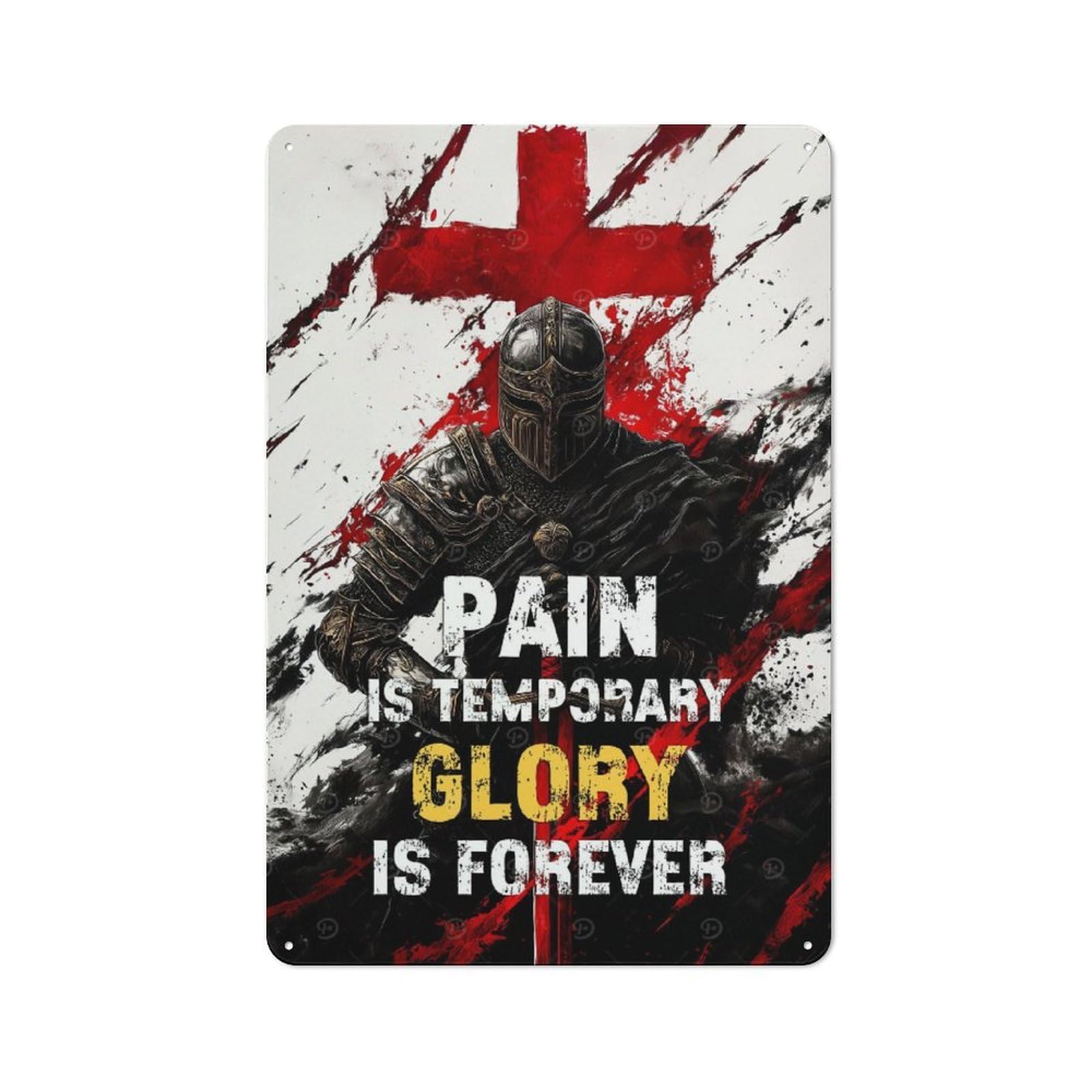 Junmoney Pain Is Temporary, Glory Is Forever Tin Wall Sign With Design 30X20cm, Classic Diner Style Decor For Bakery, Diner, Cafe Or Family Room