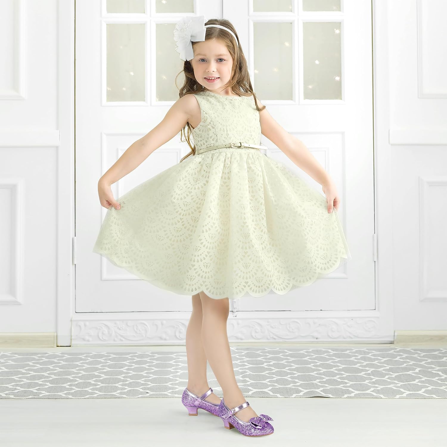 PANDANINJIA Girls Toddler/Little Kid Jada Dress Mary Jane Pumps Bow Low Heels Party Wedding Princess Shoes - Image 2