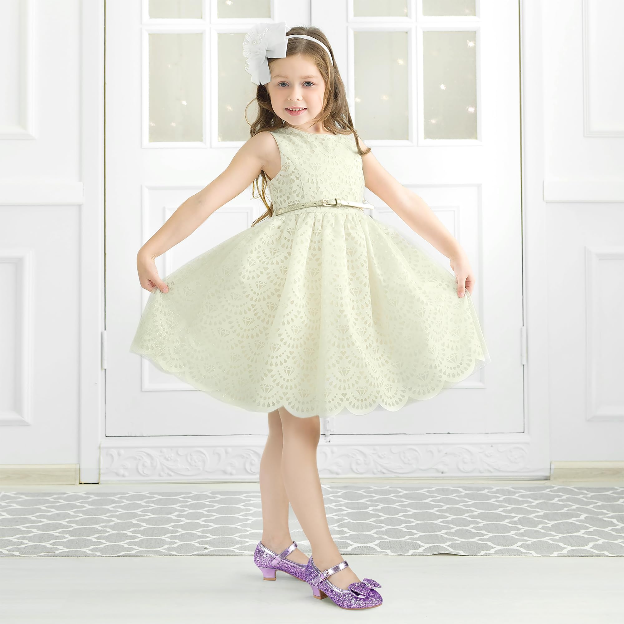PANDANINJIA Girls Toddler/Little Kid Jada Dress Mary Jane Pumps Bow Low Heels Party Wedding Princess Shoes