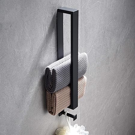 Temgin Toalleros de Barra Baño con Gancho sin Taladro Toalleros de Baño Autoadesivo Acero Inoxidable Negro 40CM