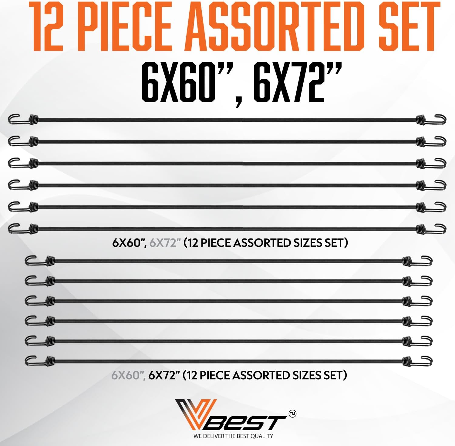 Extra Long Bungee Cords with Hooks - Large Bungie Cords Heavy Duty Outdoor - 12 Pack Black Bungee Straps Set Includes 6x60”, 6x72”