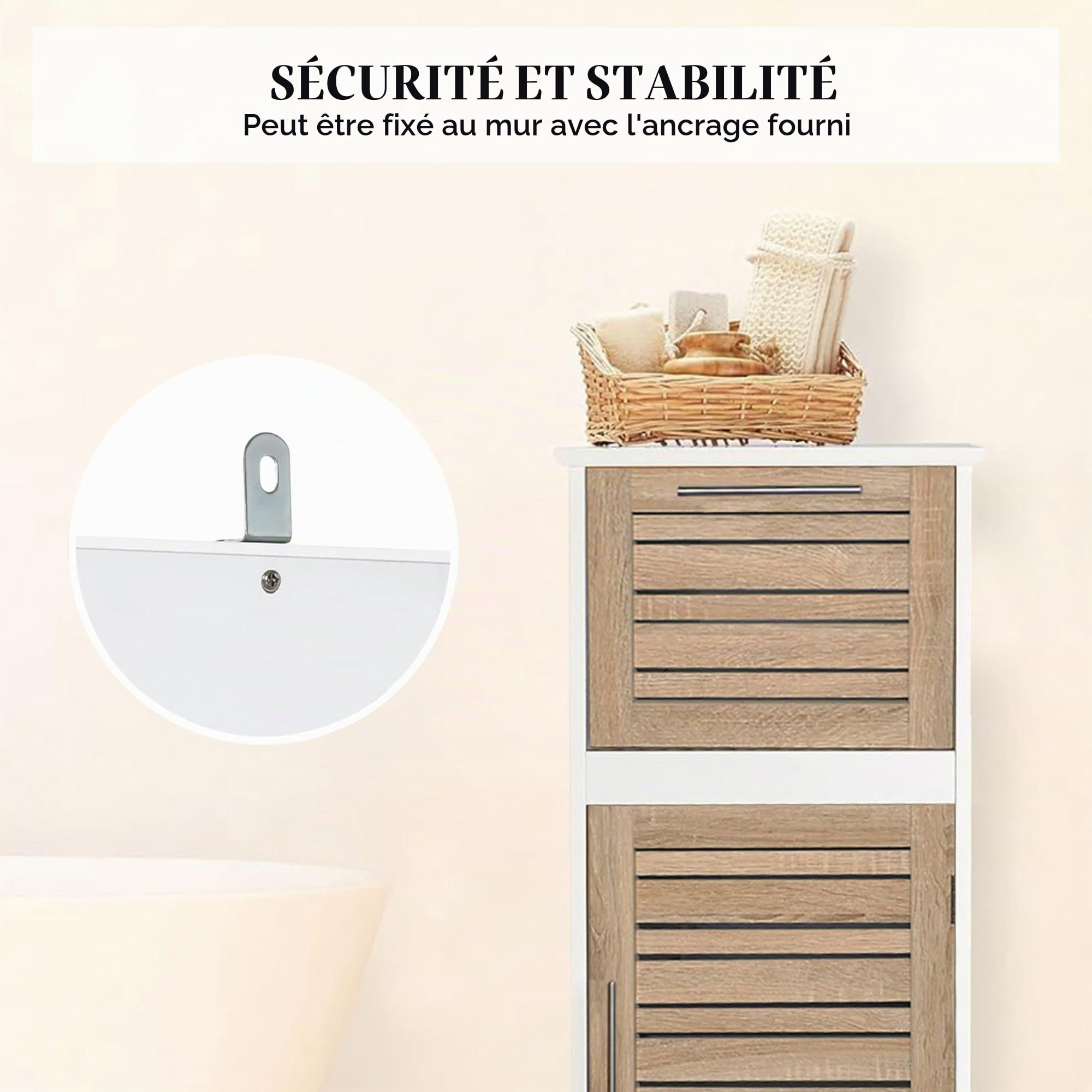 Tendance Colonne Meuble bas de salle de bain - 1 porte et 1 tiroir - Aspect Chêne vieilli