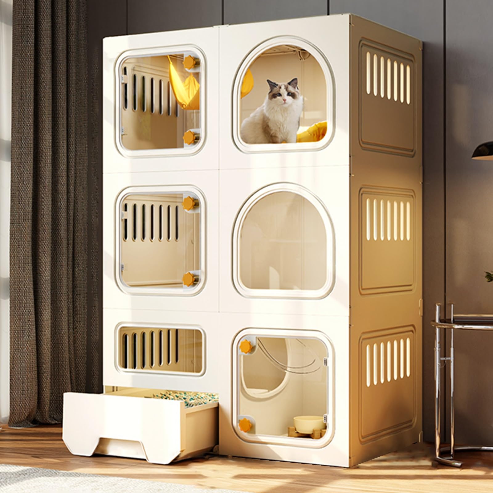 Cage pour chat avec fenêtre transparente et verrous sécurisés
