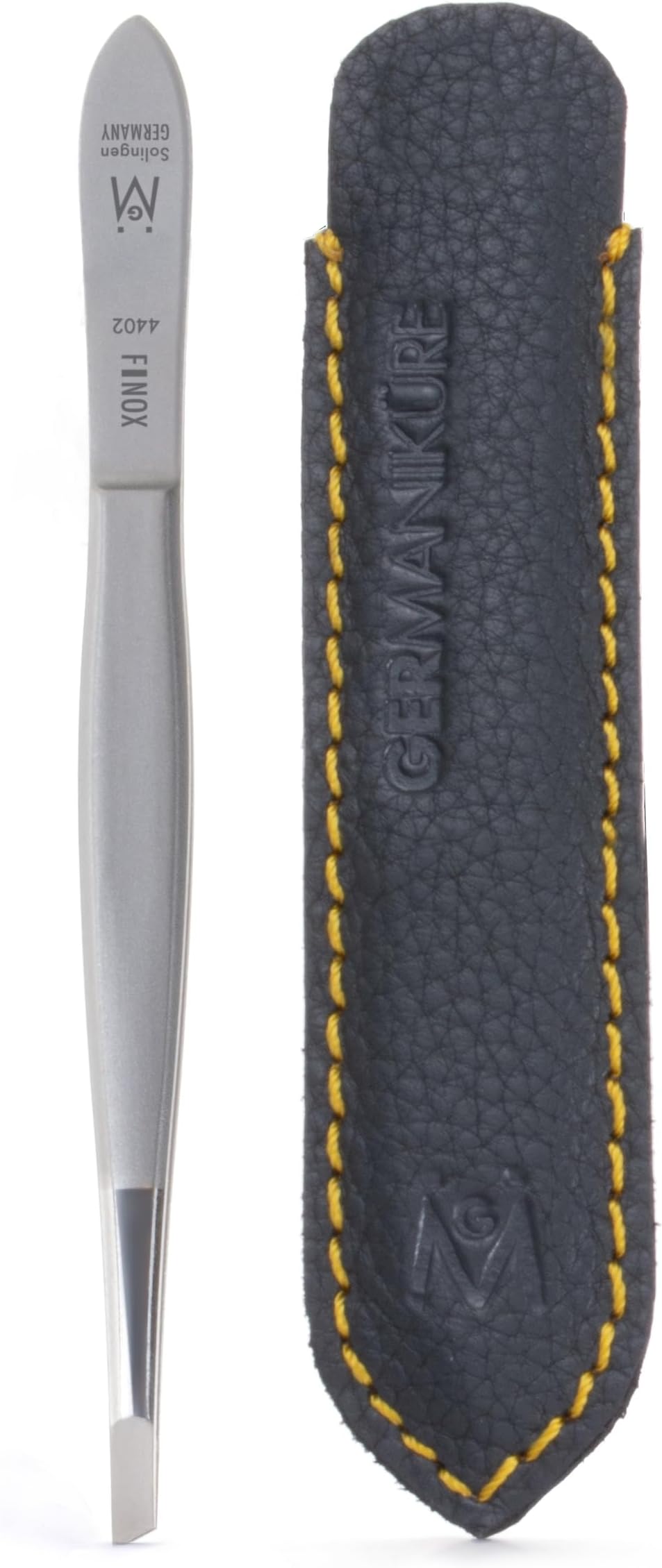 FINOX matte finish stainless steel slanted tweezers, 9cm. Made in Solingen