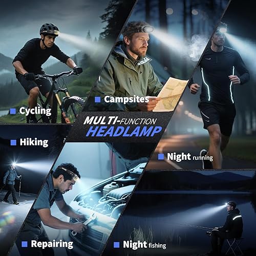 Miniatura 9 de SOPAMI - Linterna frontal recargable, lámpara de lúmenes, paquete de 2 luces LED brillantes, lámpara de frente, luz de trabajo con sensor para