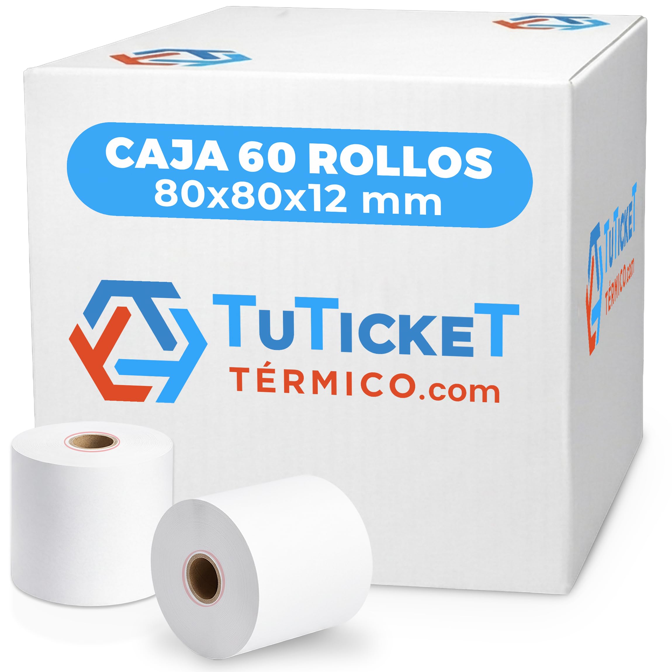 Rollo de Papel Térmico 80x80x12 mm (60 unidades, 10 más de lo habitual) para Impresora Térmica de Ticket, Caja Registradora y demás TPV. Sin Bisphenol A. PEFC. Producto C.E.