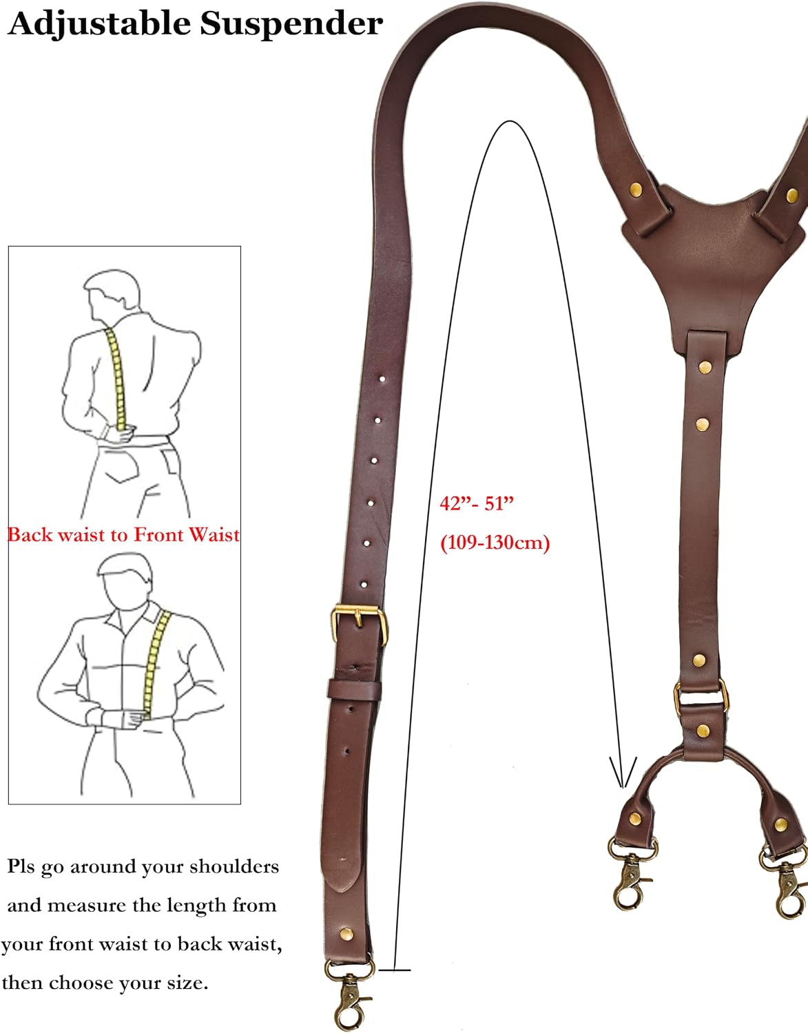 Leather Suspenders For Men Heavy Duty Brown With 4 Clips, Faux Leather Braces For Men, Mens Groomsmen Gift Wedding
