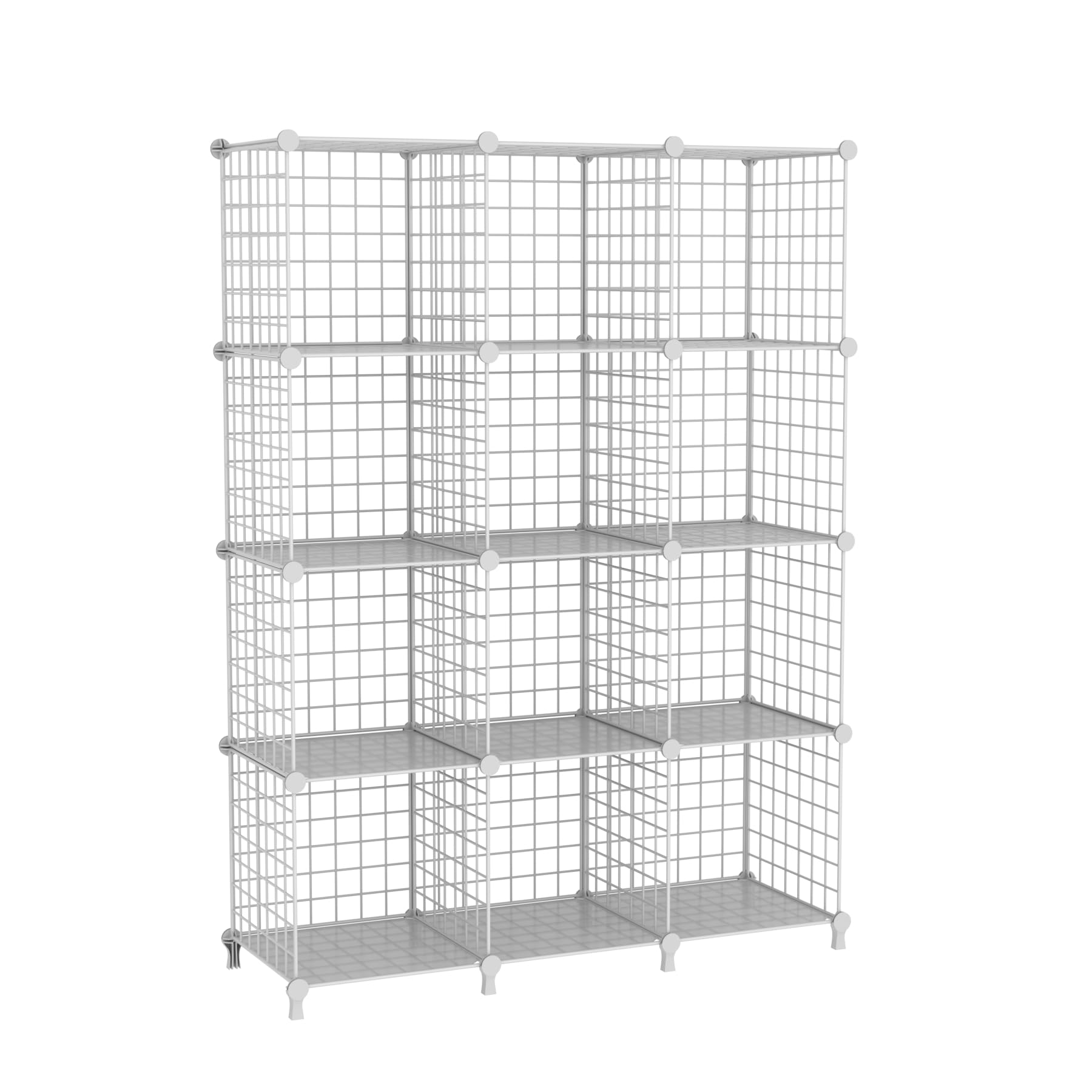 ATTDETJL 12-Cube Storage Organizer, Metal Wire Cube Shelving Unit, 11.8" L x 11.8" W x 11.8" H, Modular Grid Bookshelf for Closet, Bedroom, Office,