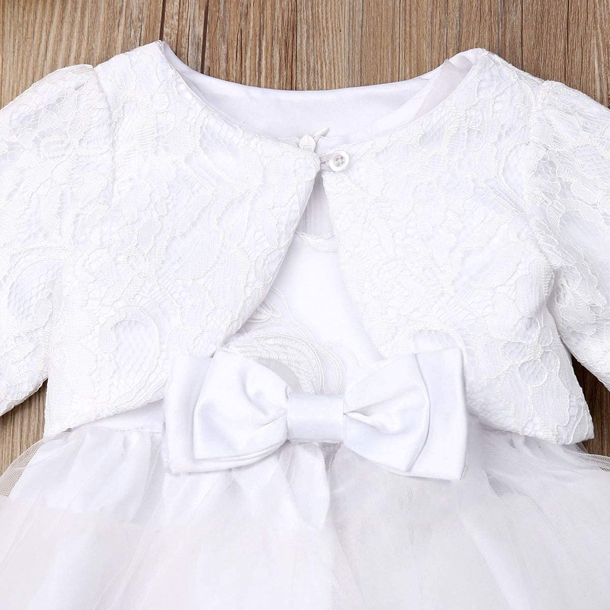 Carolilly Vestito Battesimo Bambina Neonata Abito in Pizzo Bianco 3 Pezzi Coprispalla Elegante+Abito Bianco+Cappello Cerimonia Matrimonio