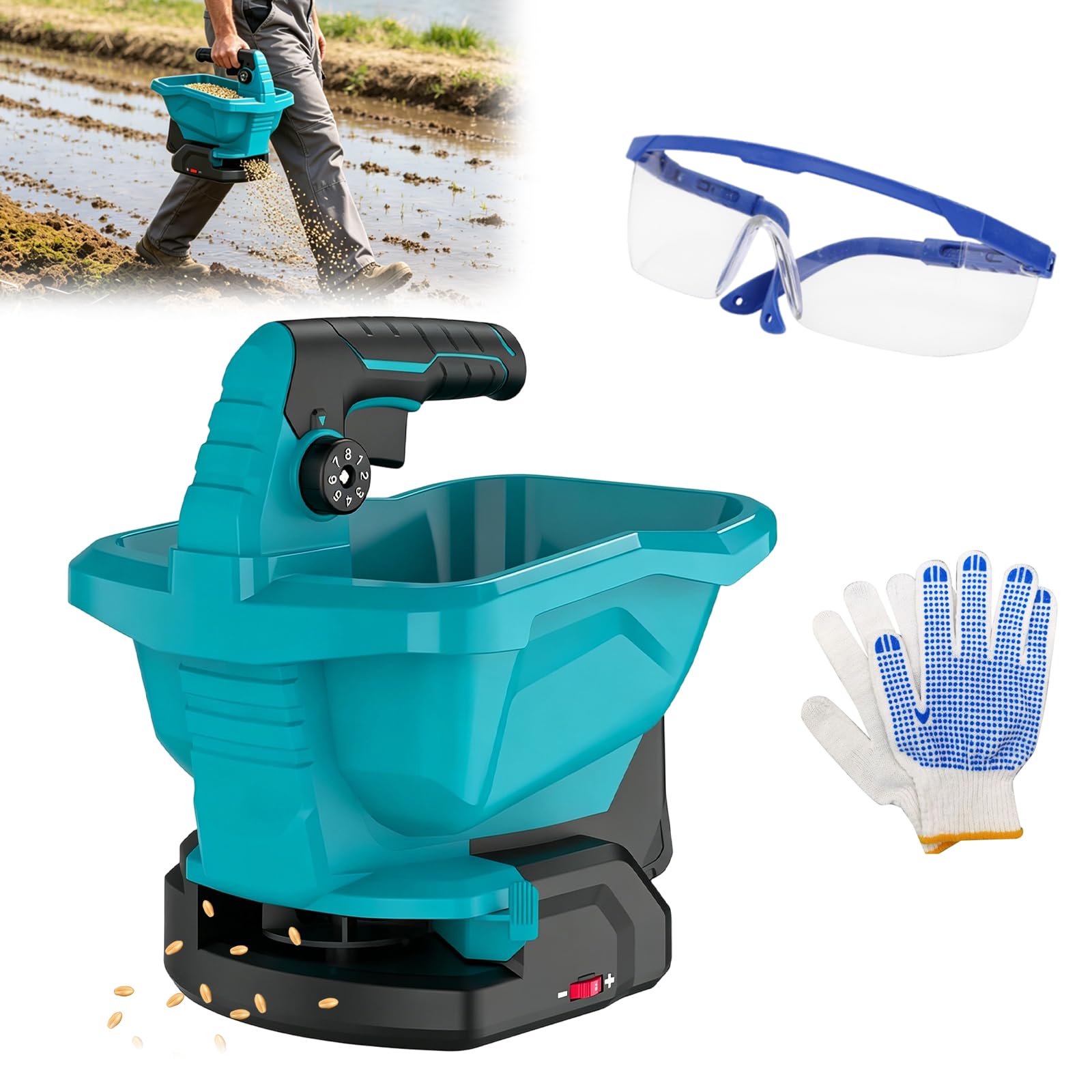 Esparcidor de abono a batería Makita con batería de 18 V, portátil, con 8 niveles de dispersión, 6 velocidades, 3,3 L, universal para semillas de césped, fertilizantes, piensos, sal de carretera (sin