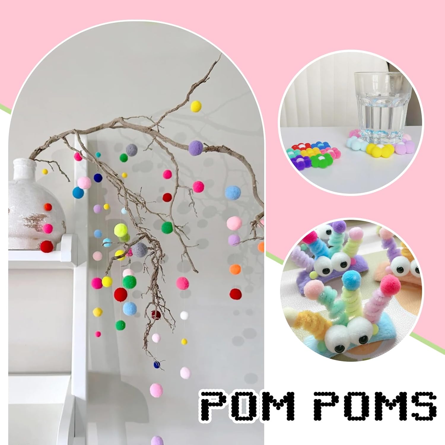 TOAOB 150pcs Large Pom Poms 1 Inch Multicolour Craft Pom Poms Fuzzy Pompoms Balls for DIY Crafts Projects Home Decorations