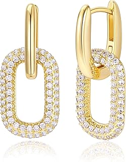 Diamday チェーン 揺れるピアス レディース 人気 シルバー925ポスト 14k ゴールドメッキ 金属アレルギー対応 フープピアス ジルコニア ドロップ 可愛い 女性 アクセサリー (ゴールド-スタイルA)