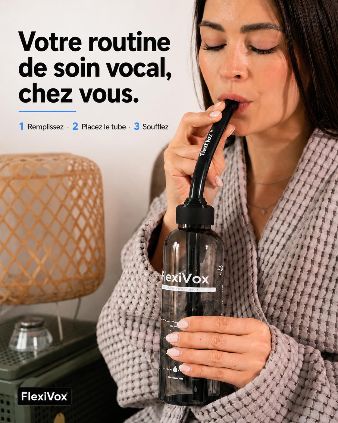FlexiVox® compatible avec Méthode Lax Vox | Idéal pour l'Entraînement Vocal SOVT | Chanteurs, Orthophonie et Thérapie Vocale | Kit: Tube, Flacon Gradué, Brosse, Sac et eBook (espace Noir)