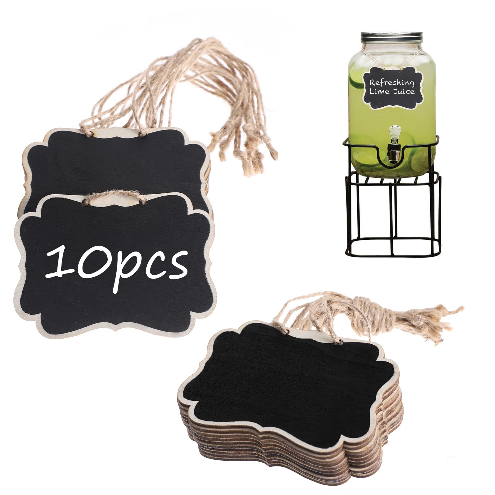 View 1 of 10 Pcs Wooden Mini Hanging Chalkboard Signs Wooden Chalkboard Tags with String Price Message Chalkboards Tags Double-Sided Food Labels for Party Buffet for Message Food Tag Wedding Hanging Labels