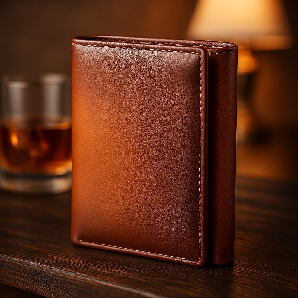 LELEMENT Mens Trifold Leather Wallet | Top Genuine Leather Trifold Wallets for Men and Women | RFID Blocking Leather Wallet | ID Wallet | Thoughtful Gift for Men | Brown Wallet - Image 2