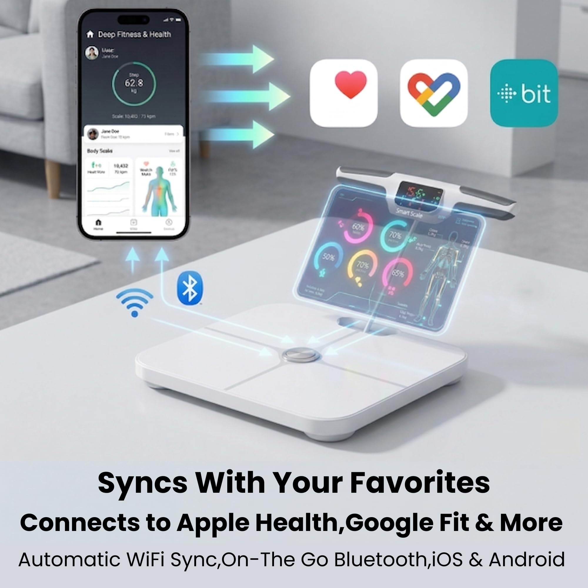 Báscula digital de peso corporal inteligente de alta calidad, 8 electrodos, más de 56 métricas, recargable, WiFi y Bluetooth, análisis de cuerpo completo, seguimiento de la grasa corporal, masa