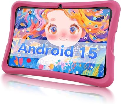 DigiLand 10.1 Inch Kids Tablet, Android 15 Tablet for Kids,6G+32GB up to 128GB,6000mAh Battery,Dual Camera,WiFi,BT 5.0,Best Electronics Tablets Gift for Kids,Shockproof Protective Case Pink