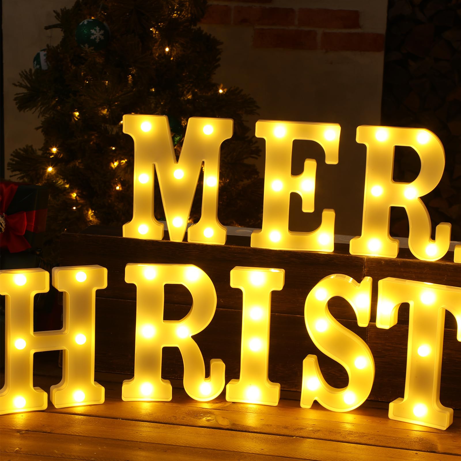 Retisee 14 Pcs Christmas Decorations LED Marquee Letter Lights Merry Christmas Sign for Christmas Party Decorations Xmas Home Decor, 14 Separate Alphabet Light Only