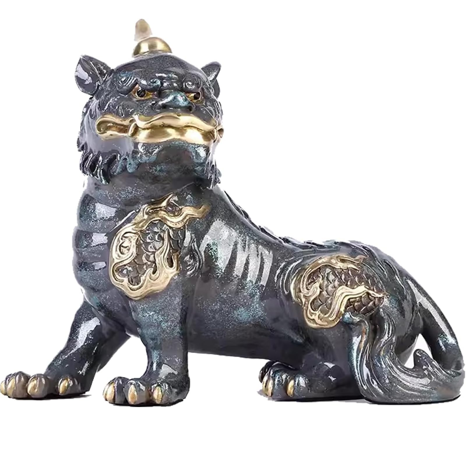 Wo Lai Gou Colorful Copper Di Ting Ornament, Feng Shui Kylin Guardian Sculpture, Auspicious Beast Figurine For Home & Office Decor