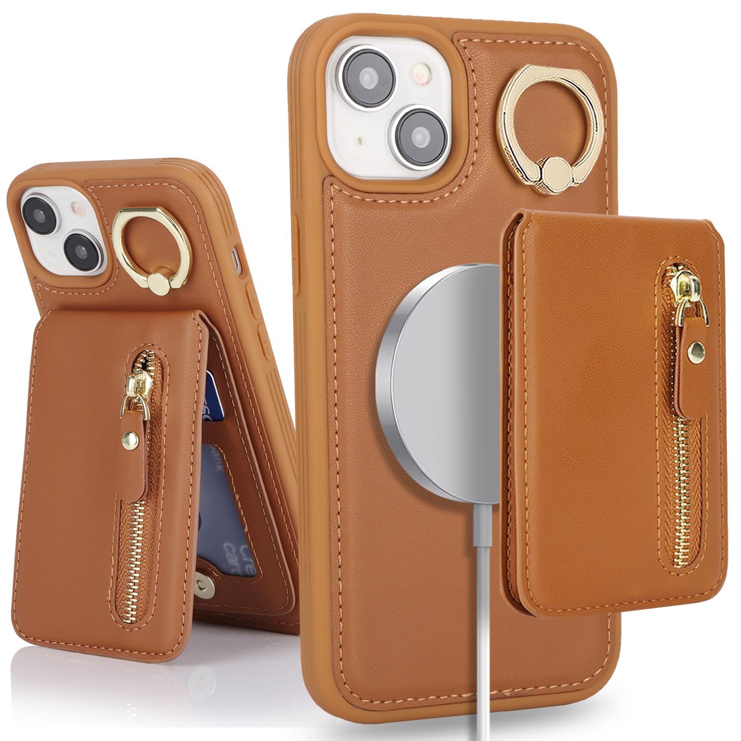 DEYHU for iPhone 13 Phone case with Card Holder with Compatible magsafe Magnetic, Key Chain PU Leather Flip Kickstand Detachable 2-in-1 Wallet case