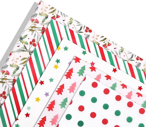 Miniatura 3 de PAPER FAIR Juego de 100 hojas de papel de seda de regalo de estrella de Navidad, papel de seda surtido de regalos de Navidad, color rojo y verde,