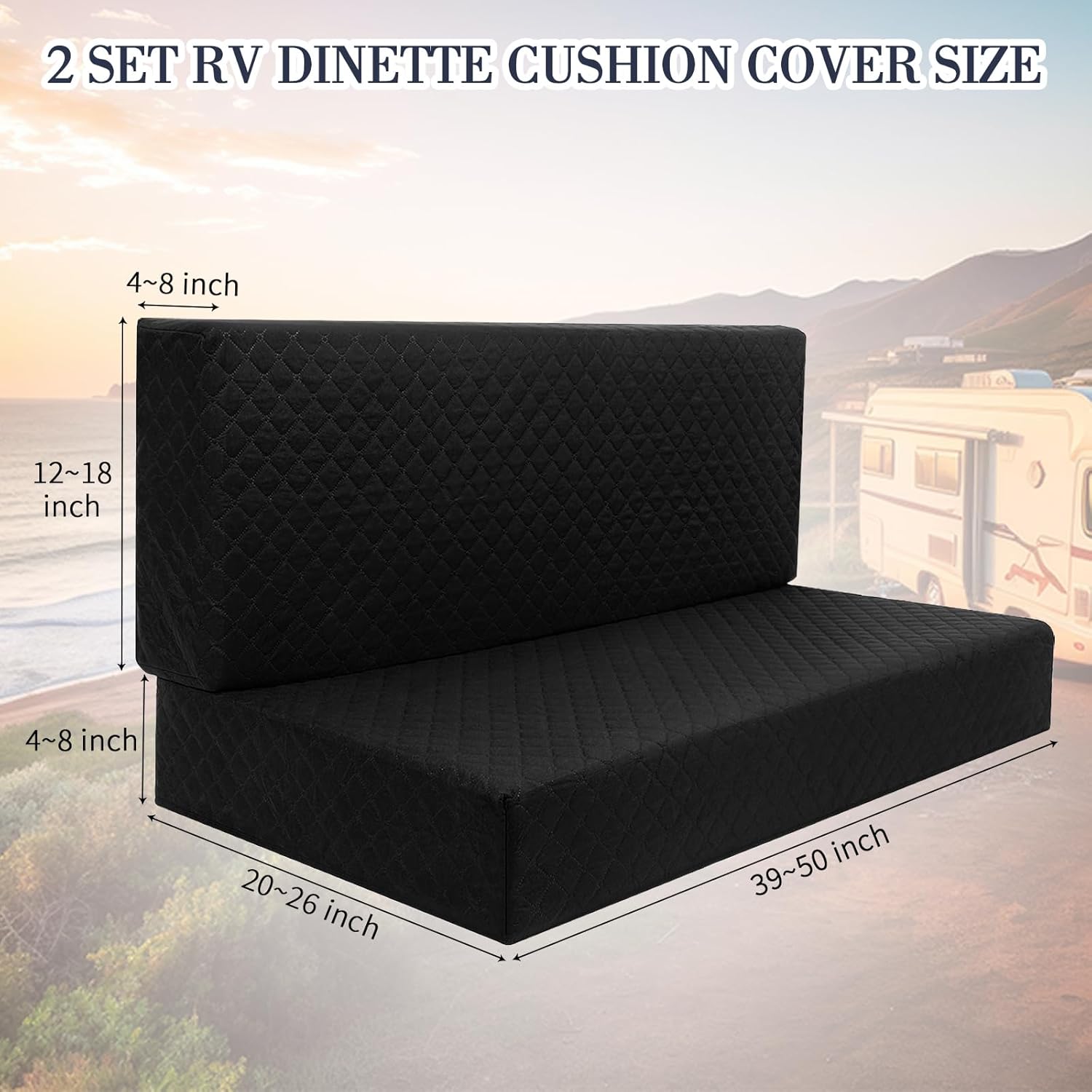 Buryeah 2 Set RV Dinette Cushion Covers Booth Set Furniture Protector for Sofa Seat Camper Car Couch, 2 Backrest and 2 Bench Cover(Black)