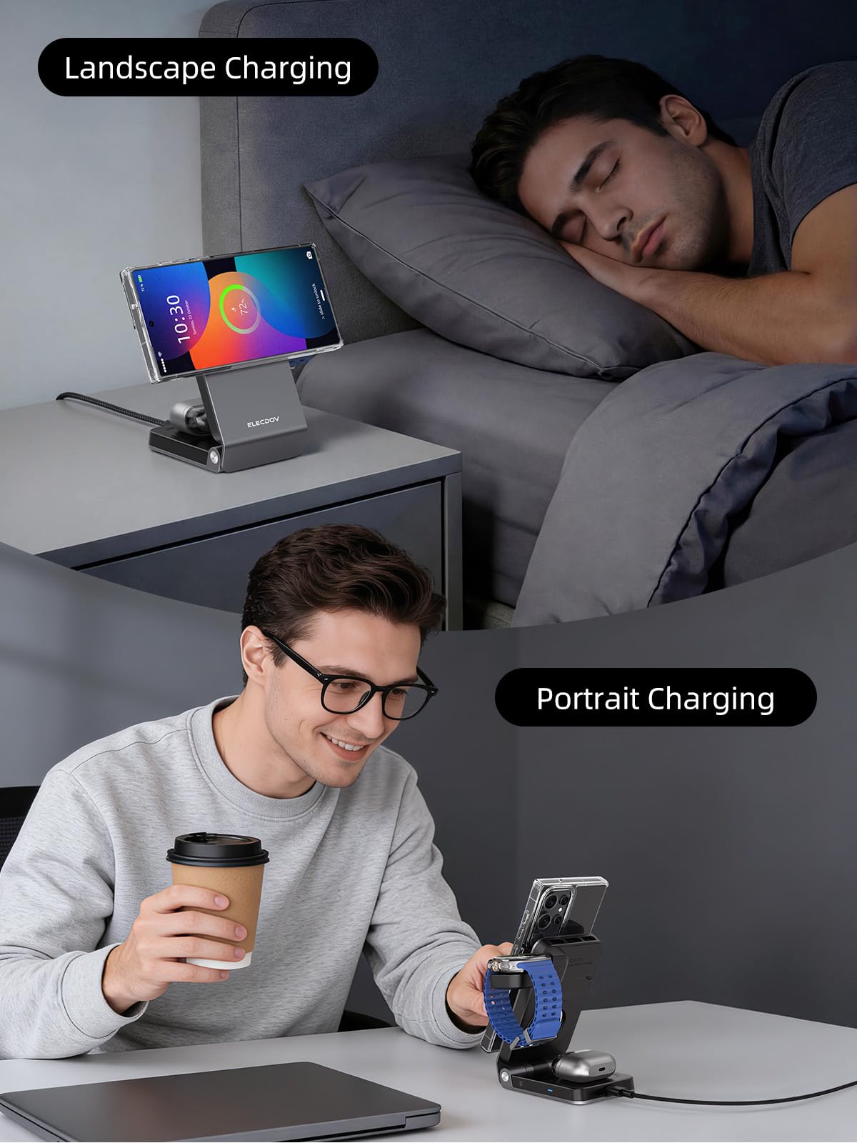 Magnetic Wireless Ladestation für Samsung mit Aktiver Kühlung, 3 in 1 Induktive ladestation für Samsung Galaxy S26 Ultra, Watch 8 & Buds 4. Kabelloses Ladegerät, Klappbar, mit Qi Android Handys