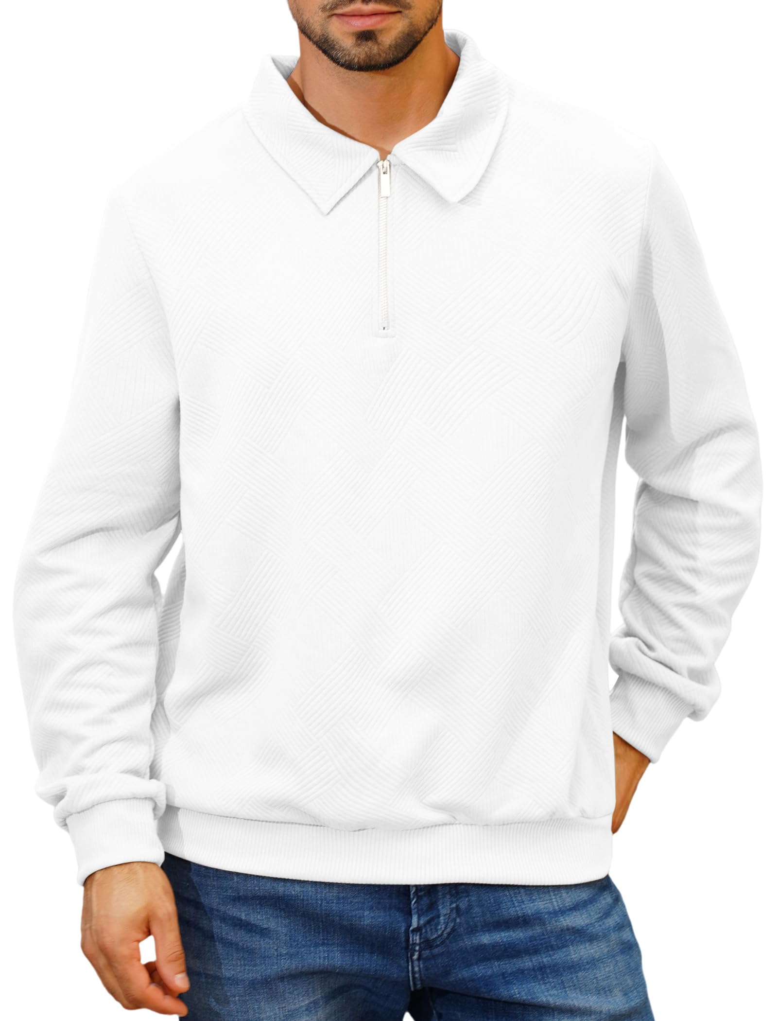 OMEWEE Sweat Pullover for Men Long Sleeve 1/4 Zip Quilted Sweatshirt Ribbed Cuffs Mens Fall Sweaters 2024