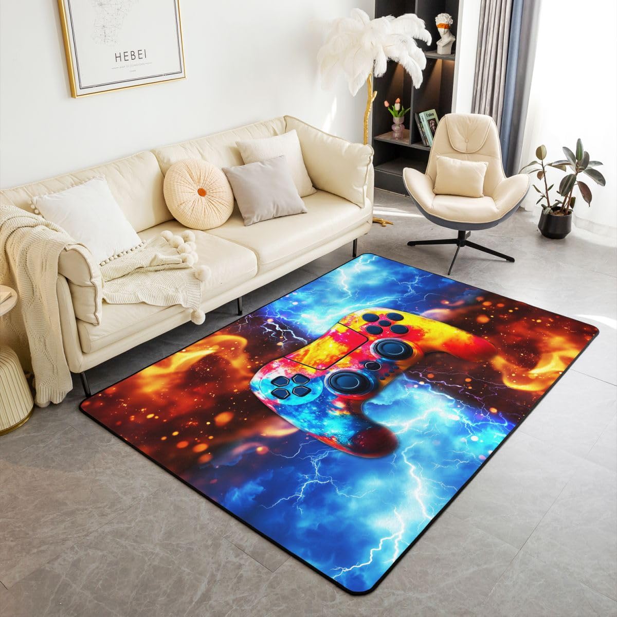 Tapis Salon 100x150cm Gamer Tapis Chambre Exterieur Intérieur Gaming Antidérapant Doux Décoration De Salle De Jeu pour Salon Et Chambre Gamepad Lavable Moderne Contrôleur Console Jeu