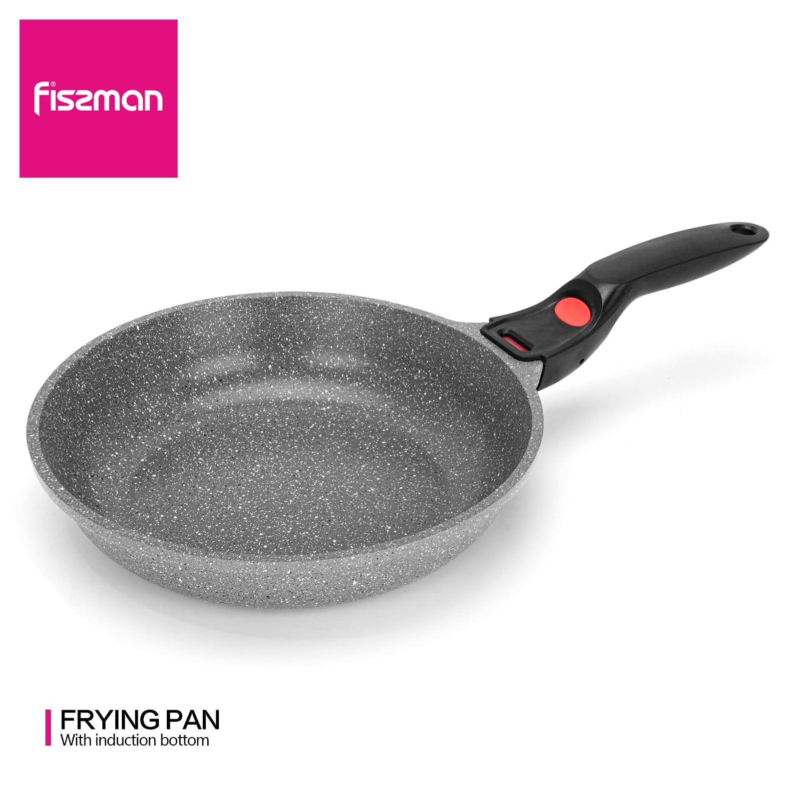 Fissman Bratpfanne, Aluminium mit Marmor-Beschichtung, abnehmbarer Griff mit rotem Druckknopf, Serie La Granite 26cm fry pan