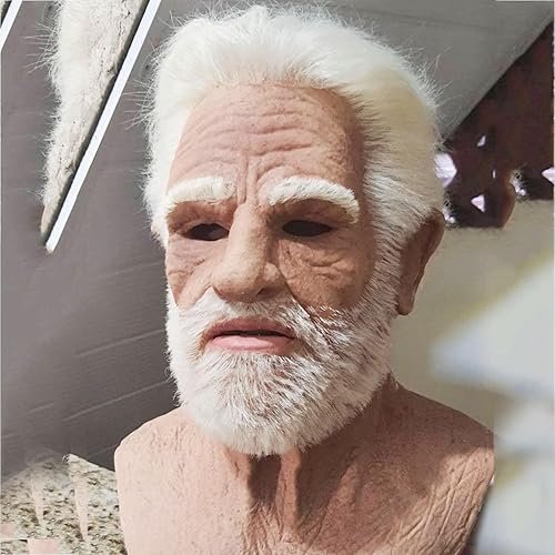 Halloween Face Old Grandpa Shaped Mask, Realistic Latex Human Wrinkle Face Mask Old Man Mask for Party Carnival Head Cover