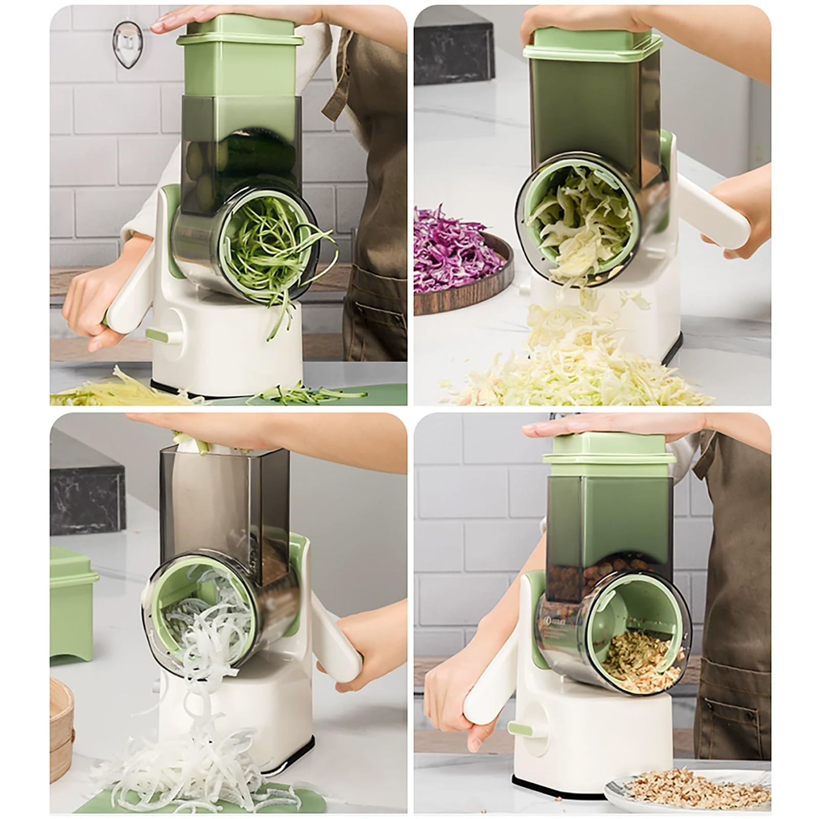 Multifuncional Cortador de Verdura Manual, Mandolina de Cocina Profesional, con 3 Cuchillas Intercambiables, Mango Redondeado, para Rallar Queso, Verduras