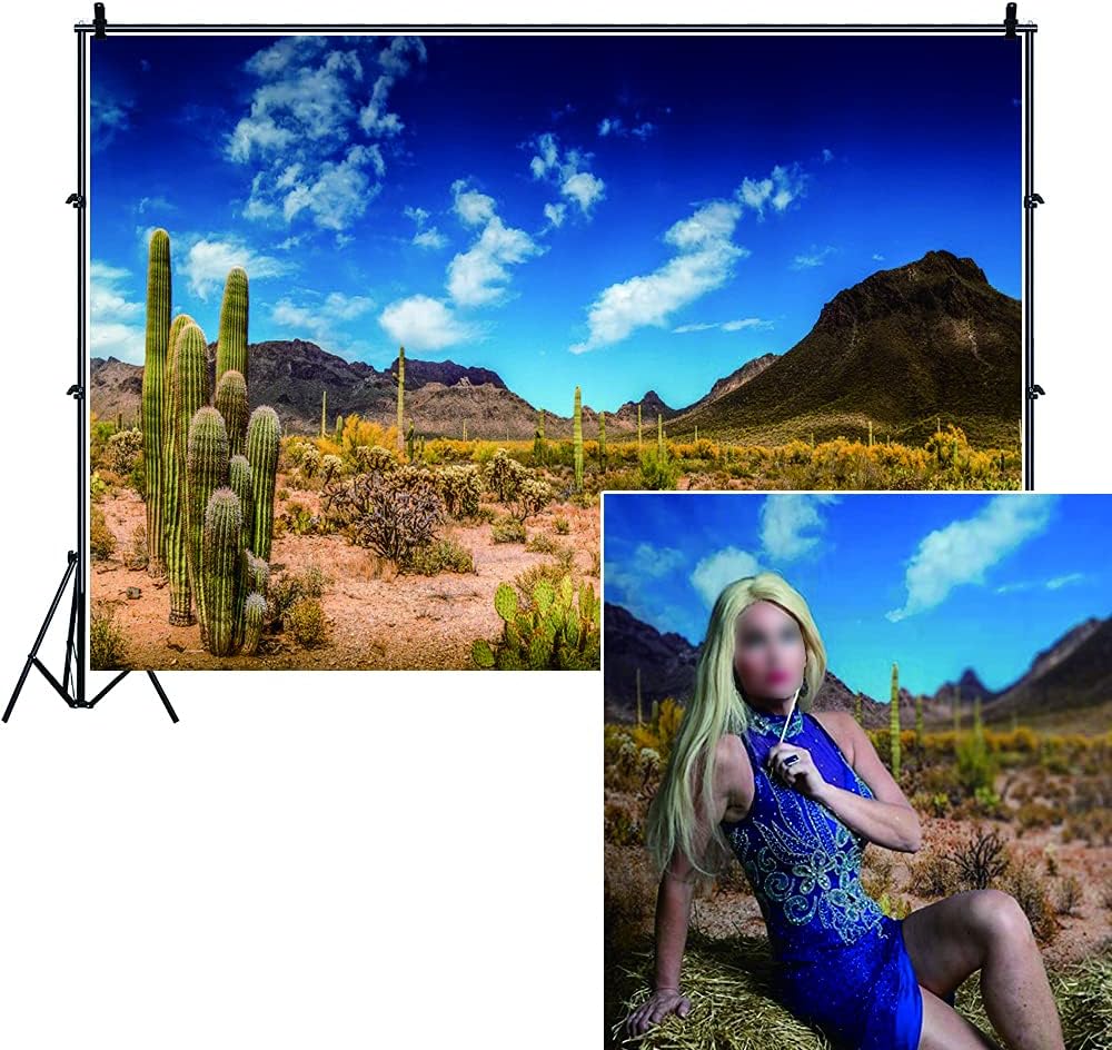 10x8ft Desert Cactus Backdrop for Photography Western Blue Sky Muntains Green Large Prickly Cholla Photo Background Men Boy Photo Studio Props