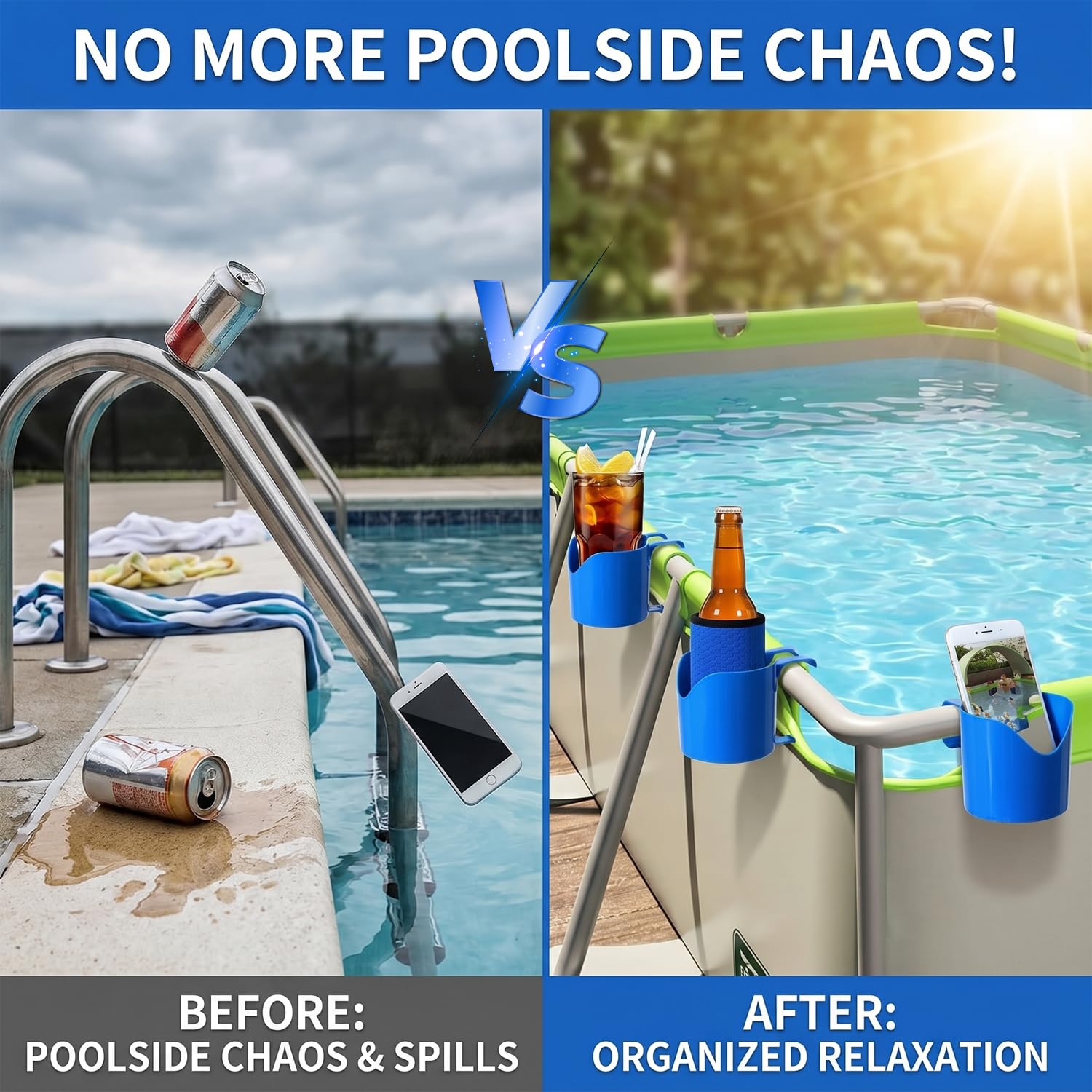 Pool Getränkehalter Set mit 4 Haltern und 4 Bierkühler Getränkehalter Pool zum Einhängen am Poolrand als Pool Zubehör für Oberirdische Pools Partys Bootfahren und Camping