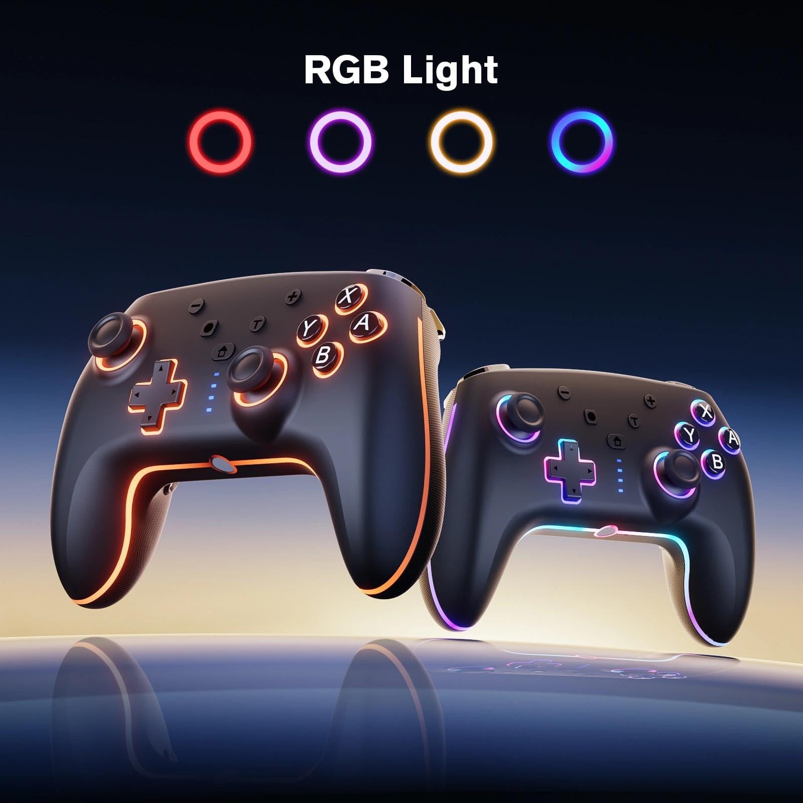 RivalPlay Wireless Controller per Switch con Illuminazione RGB, 2 Pulsanti Macro, Associazione con Un Pulsante, Sensore di Movimento, Funzione Turbo Regolabile, Batteria da 800 mAh