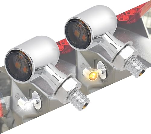 HCmotorku Mini LED Turn Signals White Running Amber Blinker Light for Front Rear