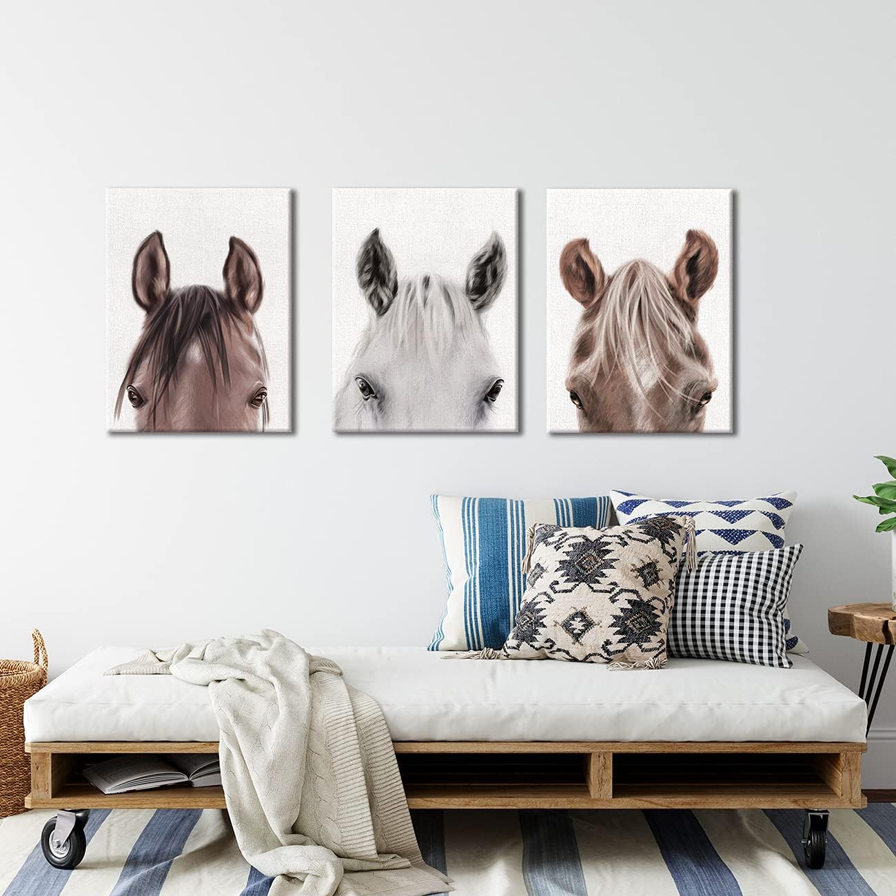 Horse Wall Art Decor Set of 3 Modern Animals Horse Canvas Painting Pictures Framed Horses Canvas Prints Artwork Ready to Hang for Home Office Decoration (12x15 Inch)