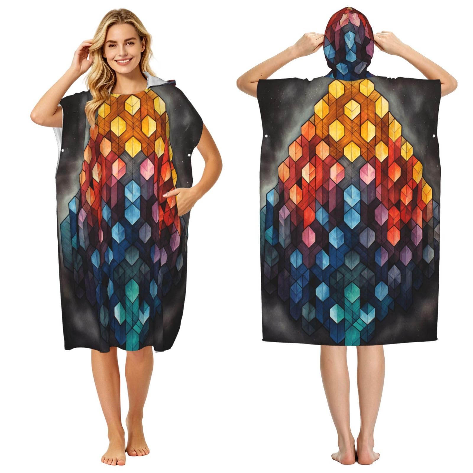 DTHKJNLSF Three-Dimensional Construction Adult Hooded Beach Poncho Towel