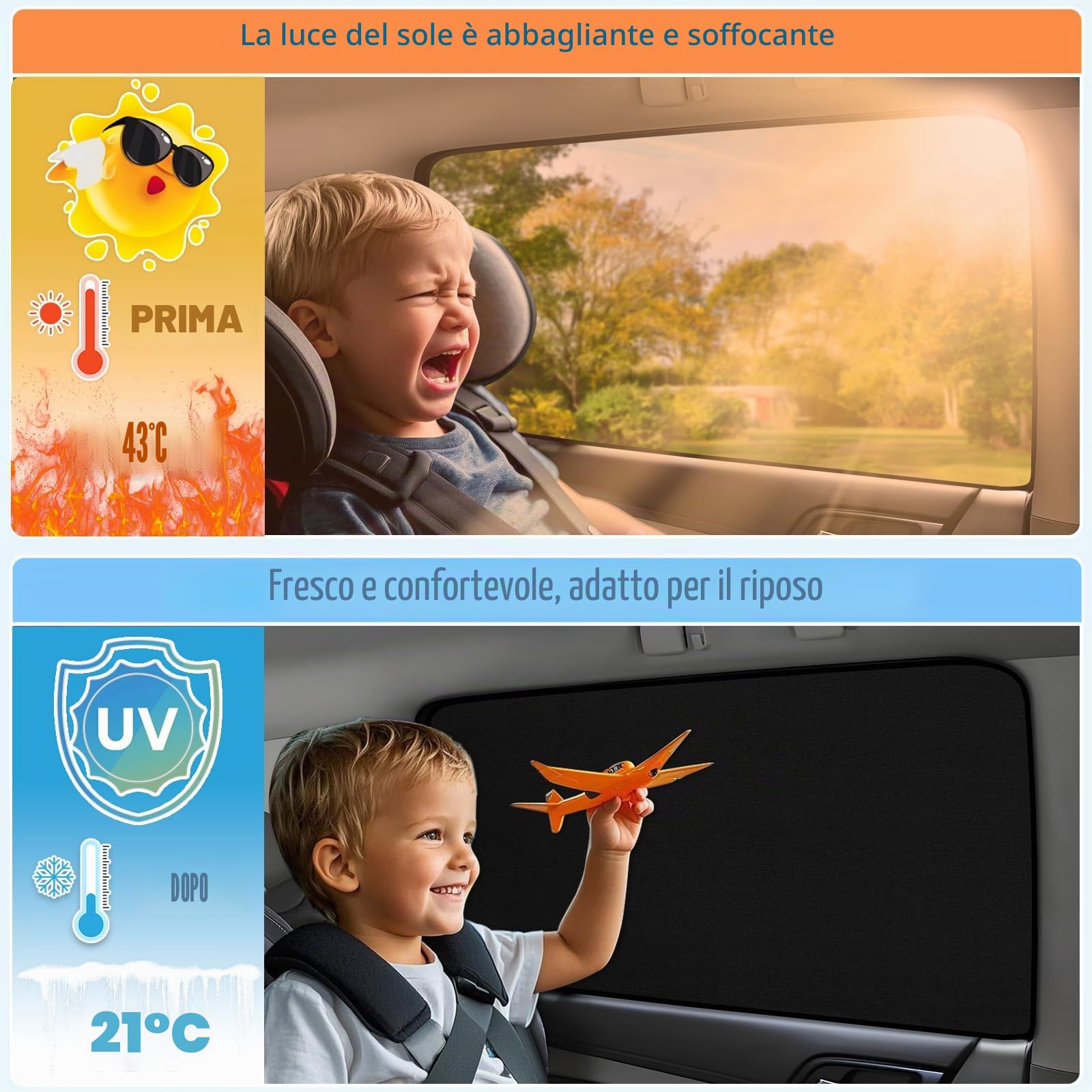 ZATOOTO Tendine Parasole Auto Bambini Magnetico con Protezione UV, Protegge Sedile Posteriore Bambini, Fornisce Privacy, 2 Pezzi, 80 * 50cm