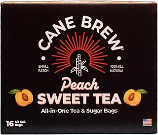 Cane Brew Peach Sweet Tea – Flavored Iced Teas, Family Size Pack – No Boil, Zero Mess – Specialty Cold Brew for Home & Travel, 16 Half Gallon Bags